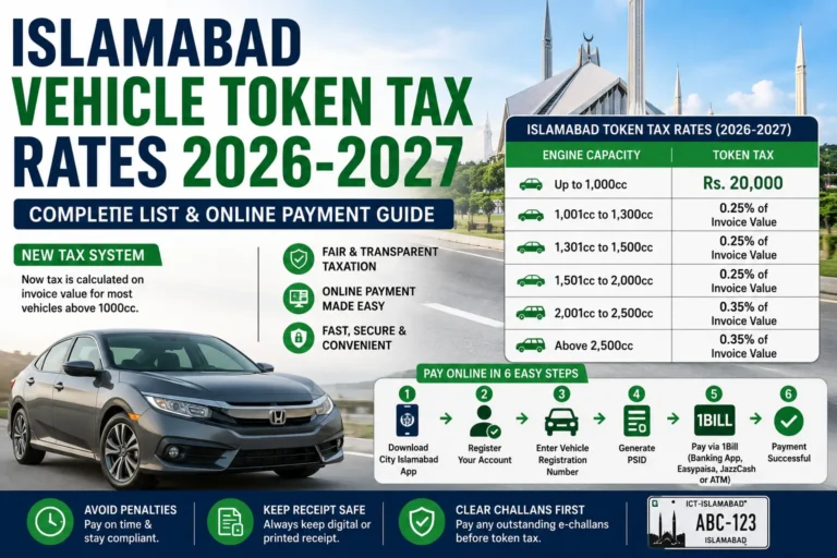 Islamabad Vehicle Token Tax Rates 2026 to 2027: New Charges, Online Payment Guide and Invoice Value Formula islamabad vehicle token tax rates 2026 2027 online payment guide