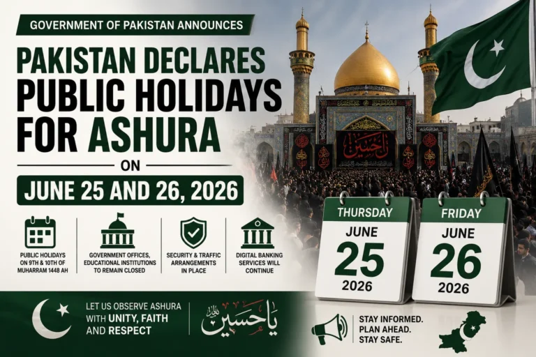 pakistan public holidays june 25 26 2026 ashura