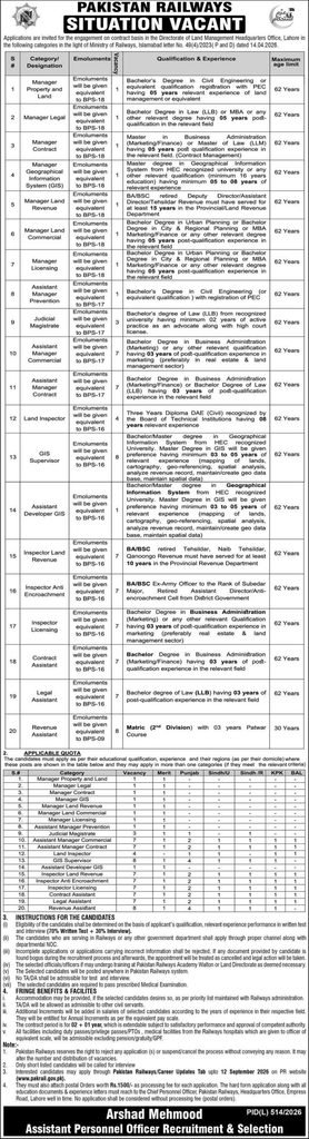 pakistan railway jobs 2026 september